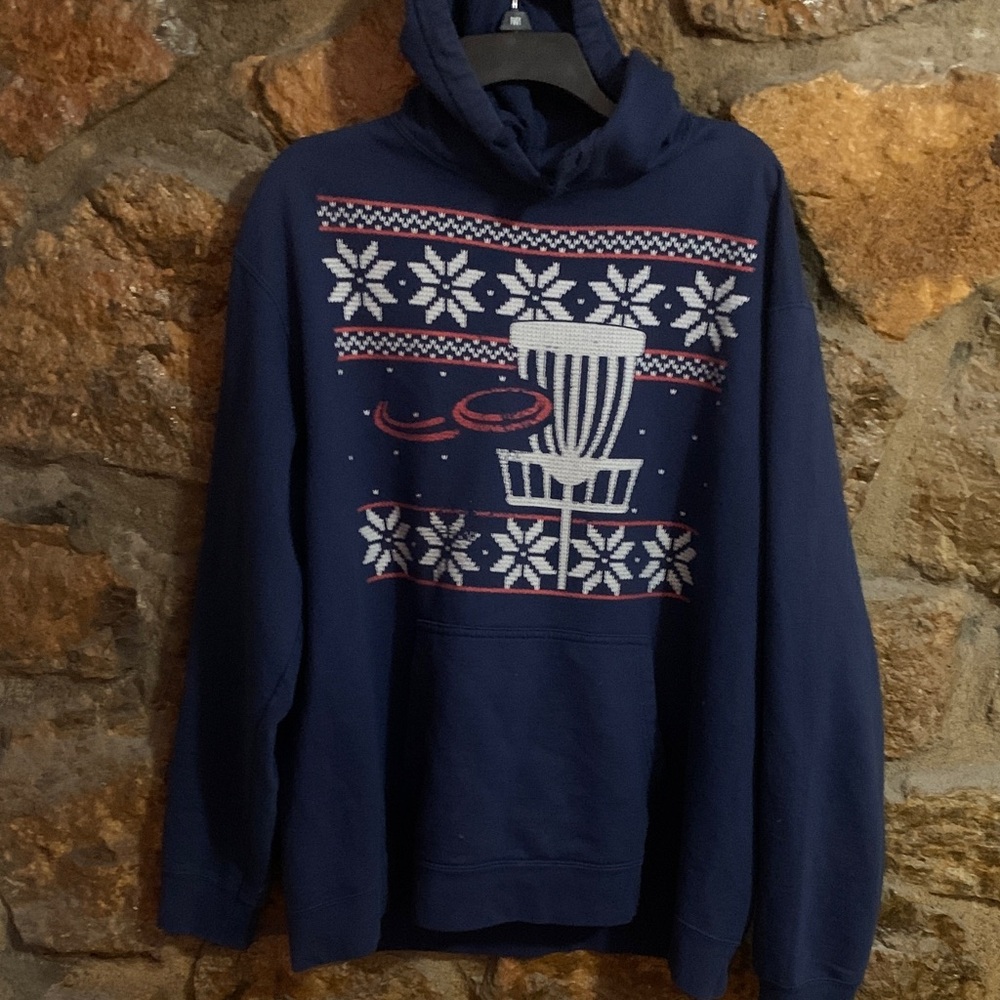 Christmas Disc Golf Port and Company Navy Blue Hoodie with Snowflake Design